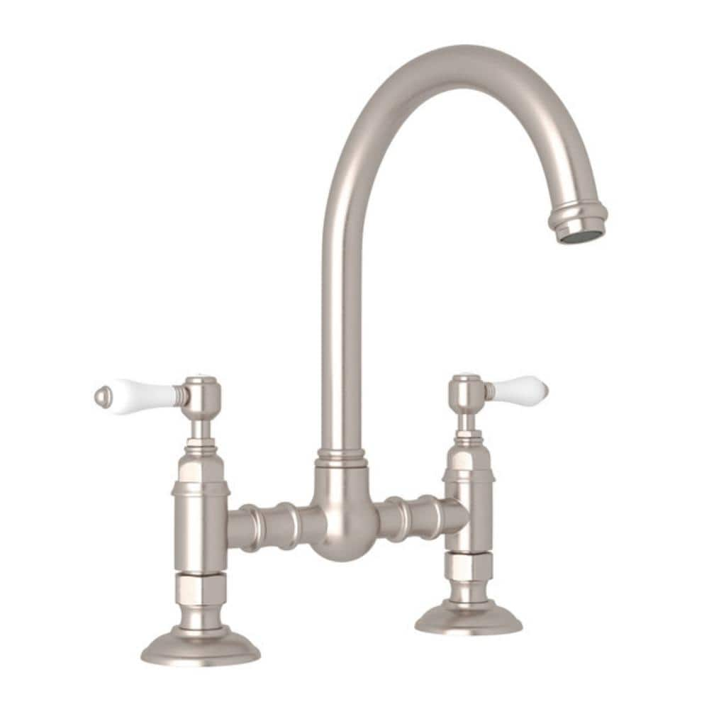 ROHL Italian Kitchen Double Handle Bridge Kitchen Faucet in Satin ...