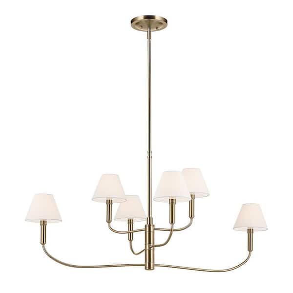 Eadie 41 in. 6-Light Champagne Bronze Updated Traditional Dining Room Chandelier with White Fabric