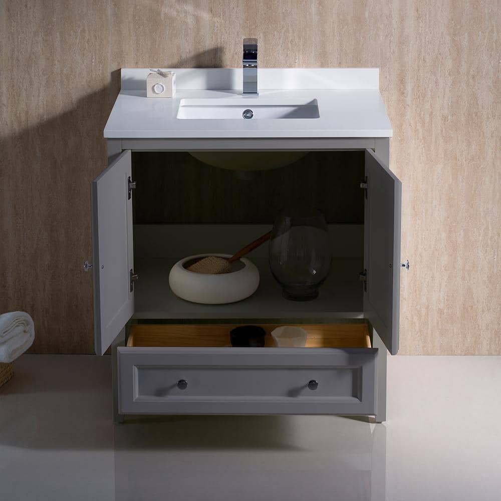 Country Elegance 30" Freestanding Vanity with Quartz Top in Gray