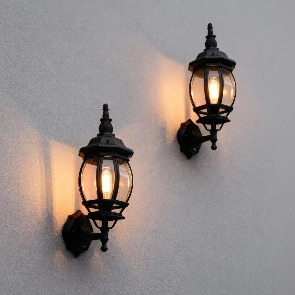 19 in. 1-Light 2-Pack Black Vintage Outdoor Wall Sconce Lantern, Wall Light Fixture with Clear Glass Shades for Porches price history on PriceWatchPro