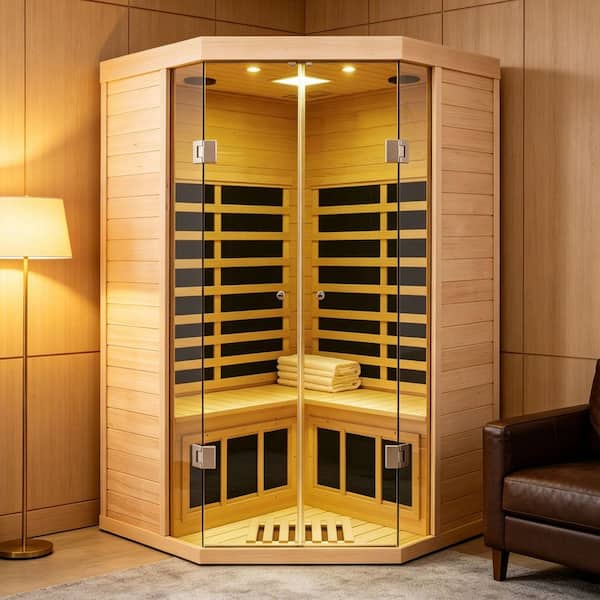Moray 2-Person Indoor Hemlock Deluxe Transparent Infrared Sauna with 7 Far-Infrared Carbon Crystal Heaters