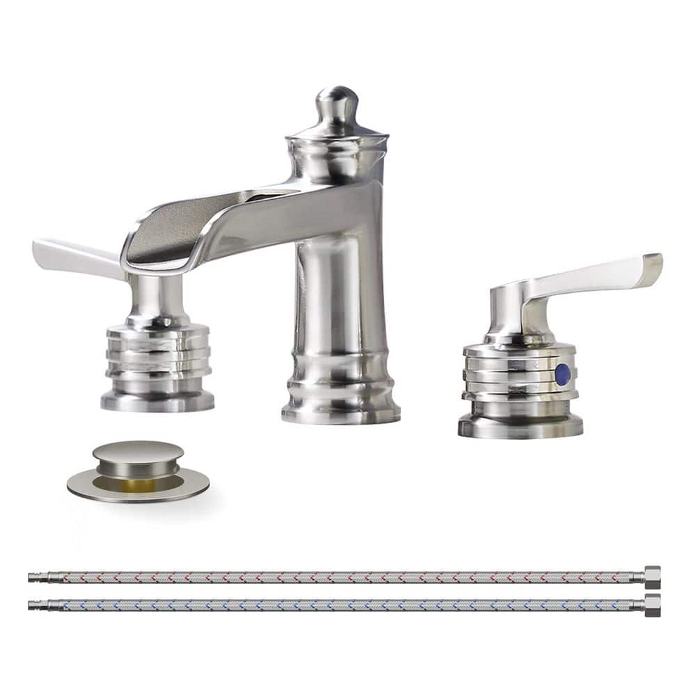 8 in. Widespread Double-Handle Bathroom Faucet with Pop-Up Drain 3-Hole Vanity Sink Faucet Spout in Brushed Nickel price history on PriceWatchPro