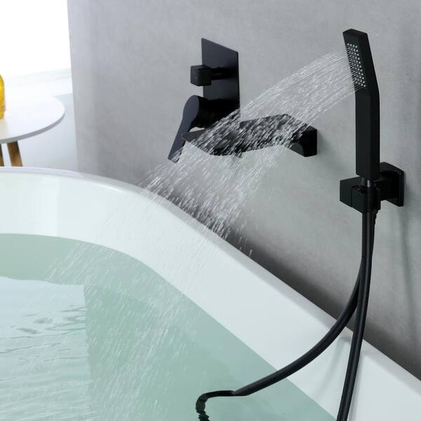 Aca Single-Handle Wall Mount Roman Tub Faucet with Hand Shower in Matte Black