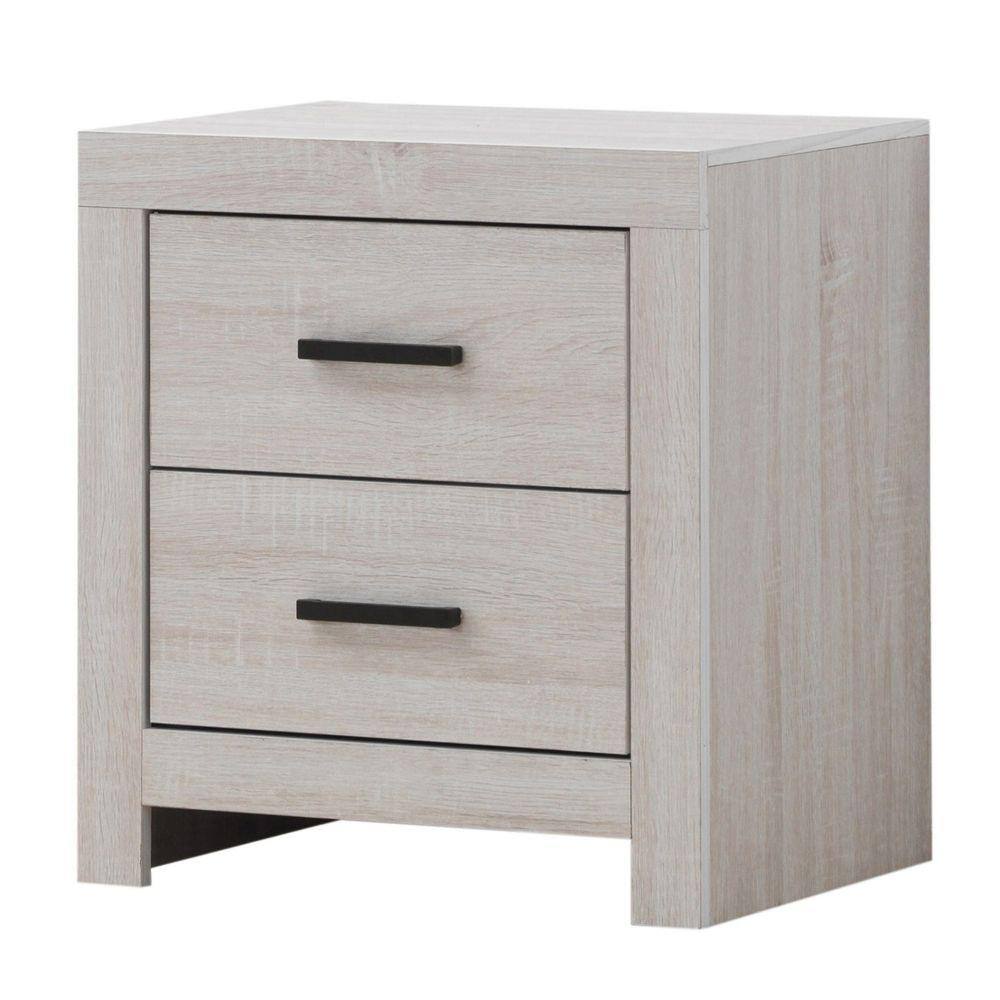 White Wood Grain 2-Drawer Nightstand with Metal Bar Pulls