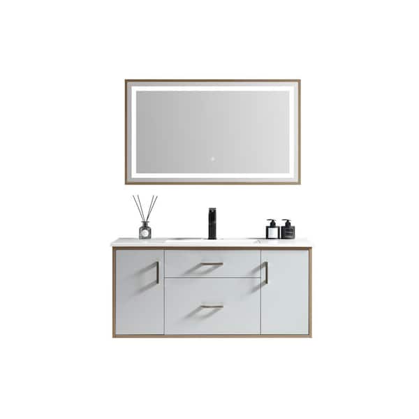 GARRIDO BROS Alicante 42 in. W x 19.70 in T x 19 in D Single Sink Bath Vanity in Teak and Gray with White Ceramic Top and Mirror
