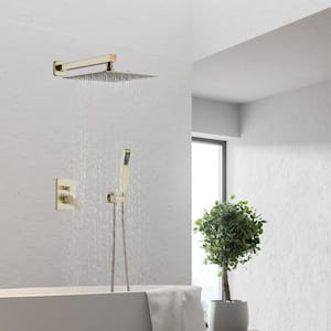1-Spray Wall Bar Shower Kit with Hand Shower in Brushed Gold