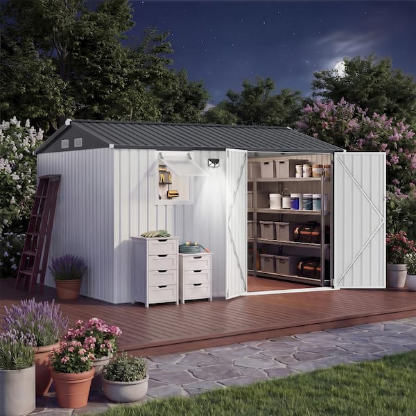 homfan 10x8 FT Metal Outdoor Storage Shed with Pushable Window
