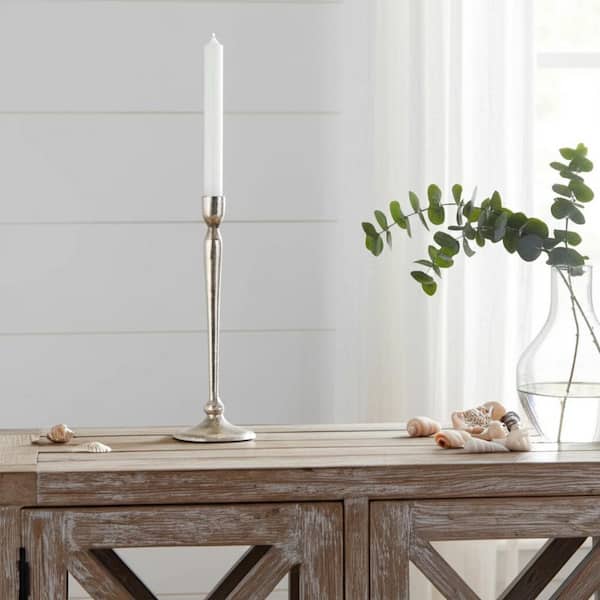 Silver 12 in. Cast Iron Traditional Taper Candle Holder