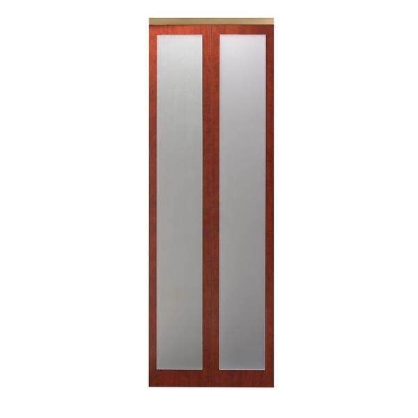 Impact Plus 32 in. x 96 in. Mir-Mel 1-Lite Cherry Mirror Solid Core MDF Interior Closet Wood Bi-Fold Door with Gold Trim