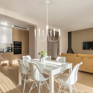 6-Light White Candlestick Hanging Linear Chandelier Lighting for Dining Room Kitchen with No Bulbs Included