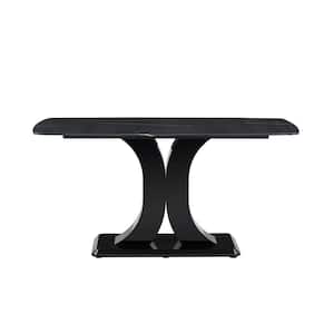 63.00 in. Black Glass Rectangular X Shaped Pedestal Dining Table Seats 6