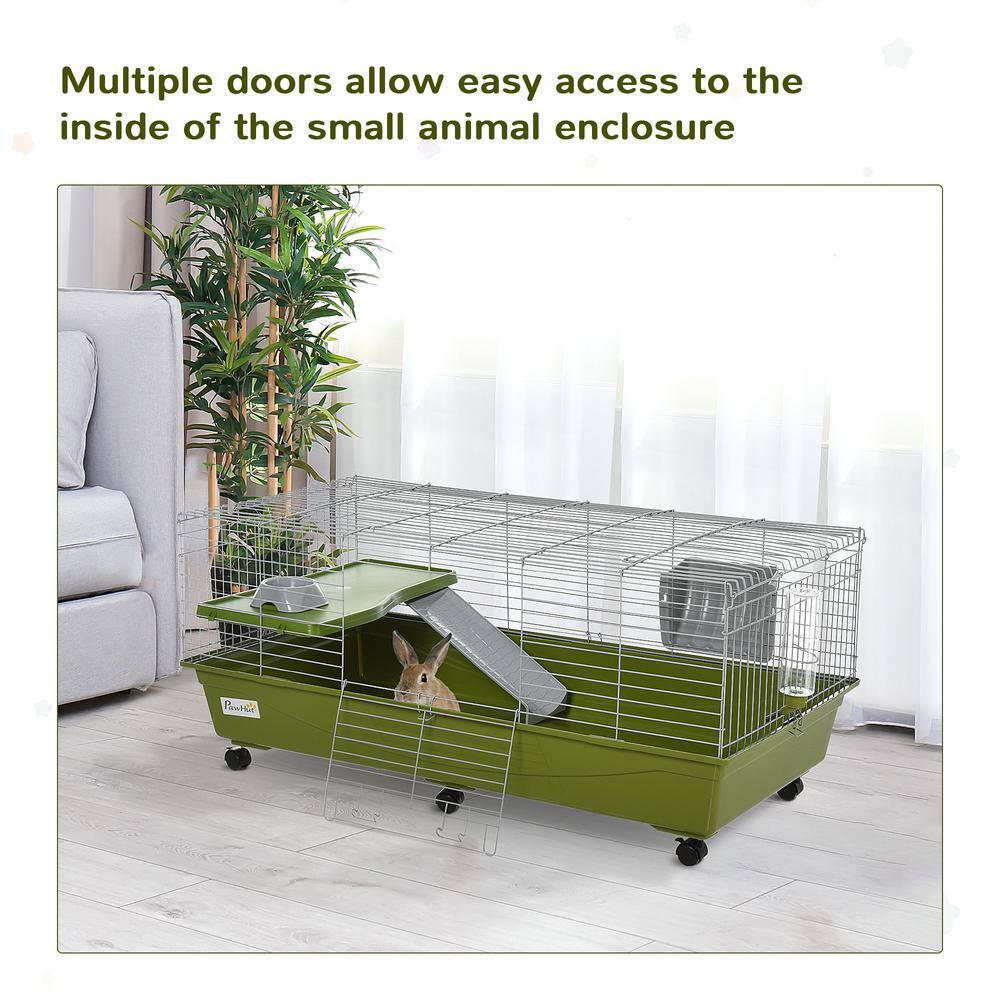 Green Small Animal Cage with Ramp and Platform