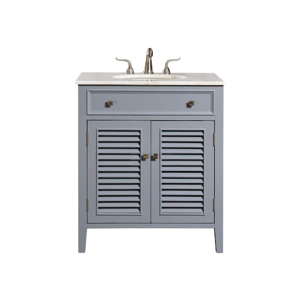 Unbranded Simply Living 30 in. W x 21 in. D x 35 in. H Bath Vanity in Grey with White And Brown Vein Marble Top