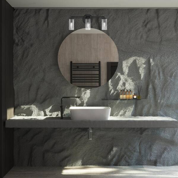 Designers Fountain - Hudson Heights 18 in. 3-Light Matte Black Transitional Vanity with Clear Glass Shades