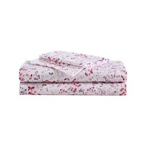 Mystic Garden 4 Piece Ivory/Mauve Microfiber Queen Sheet Set