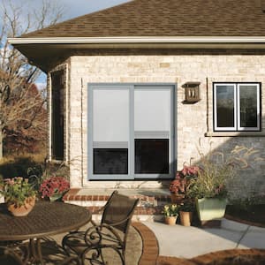 72 in. x 80 in. W-2500 Contemporary Silver Clad Wood Right-Hand Full Lite Sliding Patio Door w/White Paint Interior