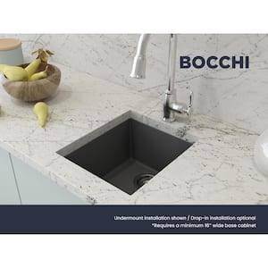 Campino Uno Concrete Gray Granite Composite 16 in. Single Bowl Drop-In/Undermount Bar Sink with Strainer