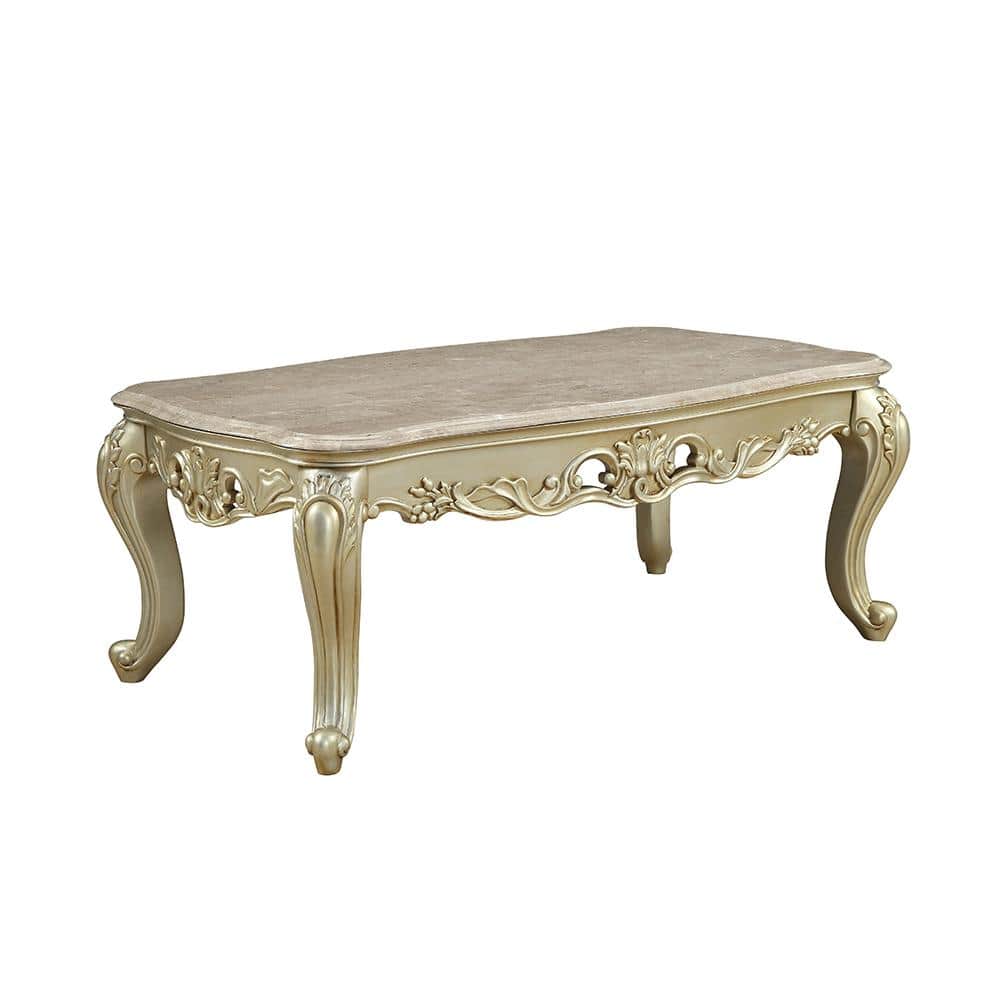 Gorsedd Rectangular Marble Top Antique White Coffee Table