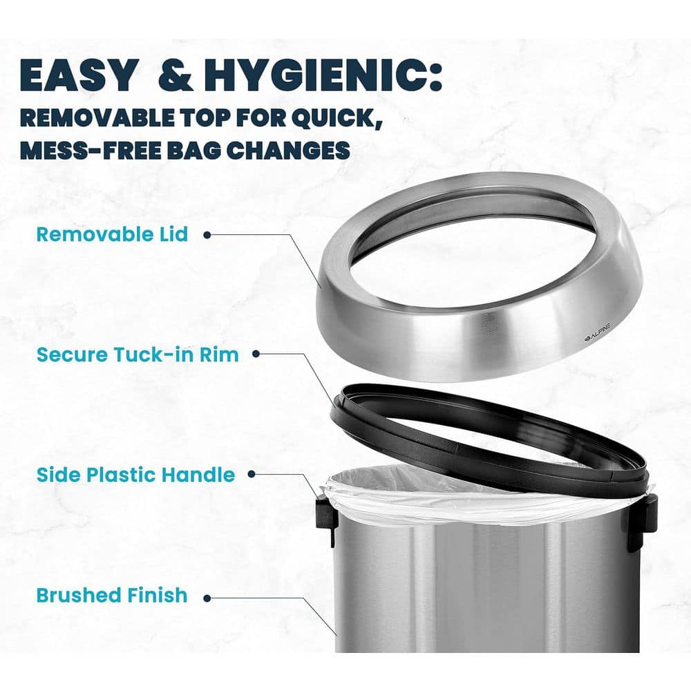 17-Gallon Stainless Steel Open Top Trash Can with Black Ring, 2-Pack