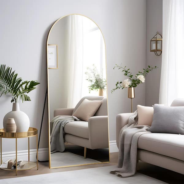 Dovelina 27 in. W x 63 in. H Modern Arch Metal Framed Gold Full Length Floor Mirror Standing Mirror