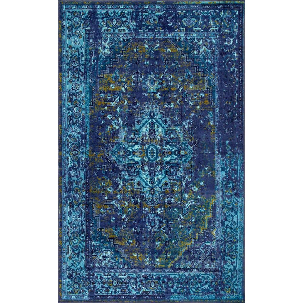 Blue Rectangular 10' x 14' Synthetic Tufted Oriental Rug