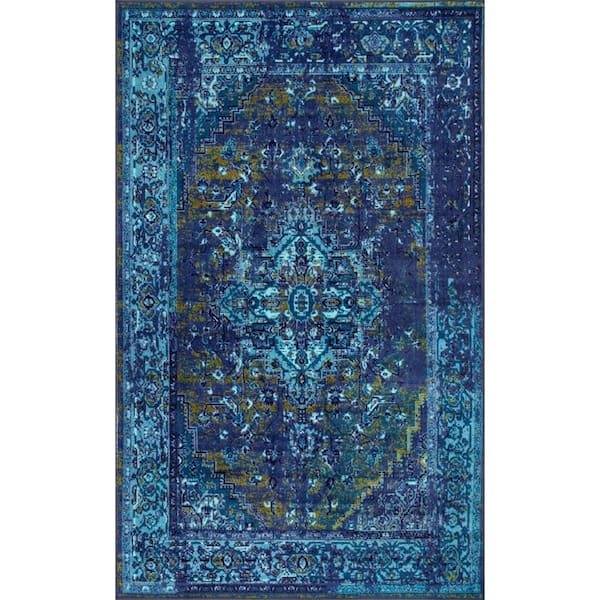 nuLOOM Reiko Vintage Persian Blue 8 ft. Indoor Square Rug
