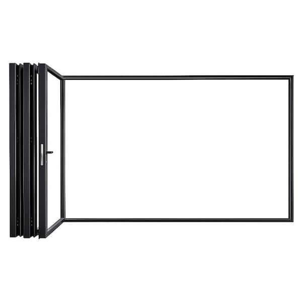 Teza 75 Series 144 in. x 80 in. Matte Black Left Hand Folding Aluminum Bi-Fold Patio Door