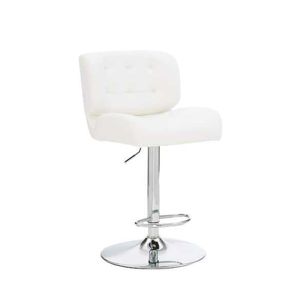 Linon Home Decor Brawn 38 in. H White Faux Leather Adjustable Barstool with Chrome Base