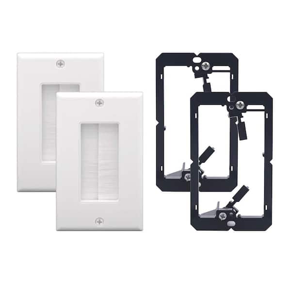 BIBIVIS 2 Pcs White Brush Wall Plate, Cable Pass Through Insert Single Gang Decorator Wall Cover for Low Voltage Cable