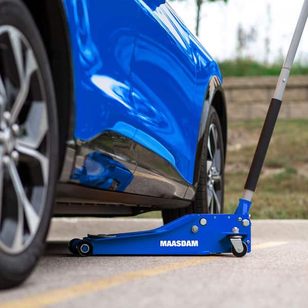 Maasdam 3-Ton Low Profile Floor Jack with Quick Lift in Blue