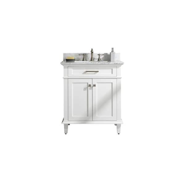Legion Furniture 30 in. W x 22 in. D Vanity in White with Marble Vanity Top in White with White Basin with Backsplash