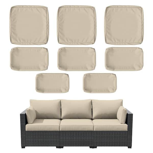 8-Piece 25.6 in. Outdoor Replacement Lounge Cushion Covers Cream