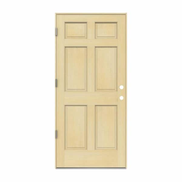 JELD-WEN 36 in. x 80 in. 6-Panel Unfinished Right-Hand Outswing Wood Prehung Front Door w/Primed Rot Resistant Jamb