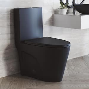 St. Tropez 1-Piece 0.8 GPF/1.28 GPF Dual Flush Elongated Toilet in Matte Black Seat Included