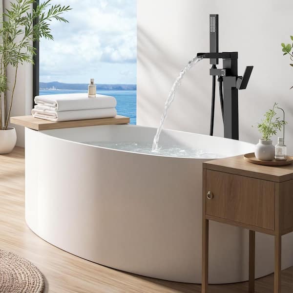 Single-Handle Claw Foot Freestanding Floor Mount Tub Faucet with Handshower in Matte Black
