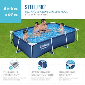 Pro 8.5' x 67" Rectangular 24 in. Deep Metal Frame Above Ground Outdoor Swimming Pool