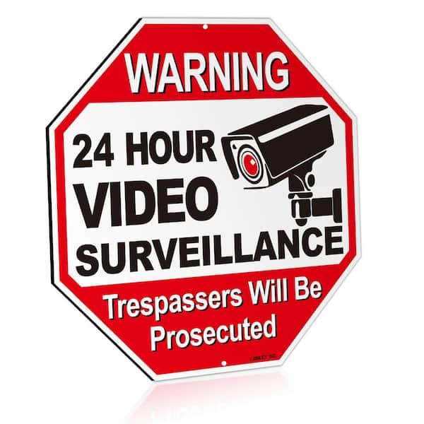 ANLEY 12 in. x 12 in. 24-Hour Video Surveillance Aluminum Warning Sign - Trespassers Will Be Prosecuted