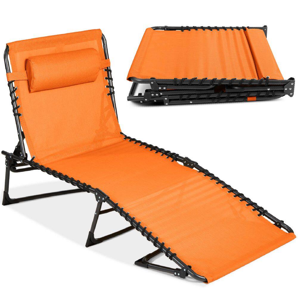 Metal Outdoor Chaise Lounge Chair, Portable Adjustable Folding Patio Recliner with Pillow in Orange price history on PriceWatchPro