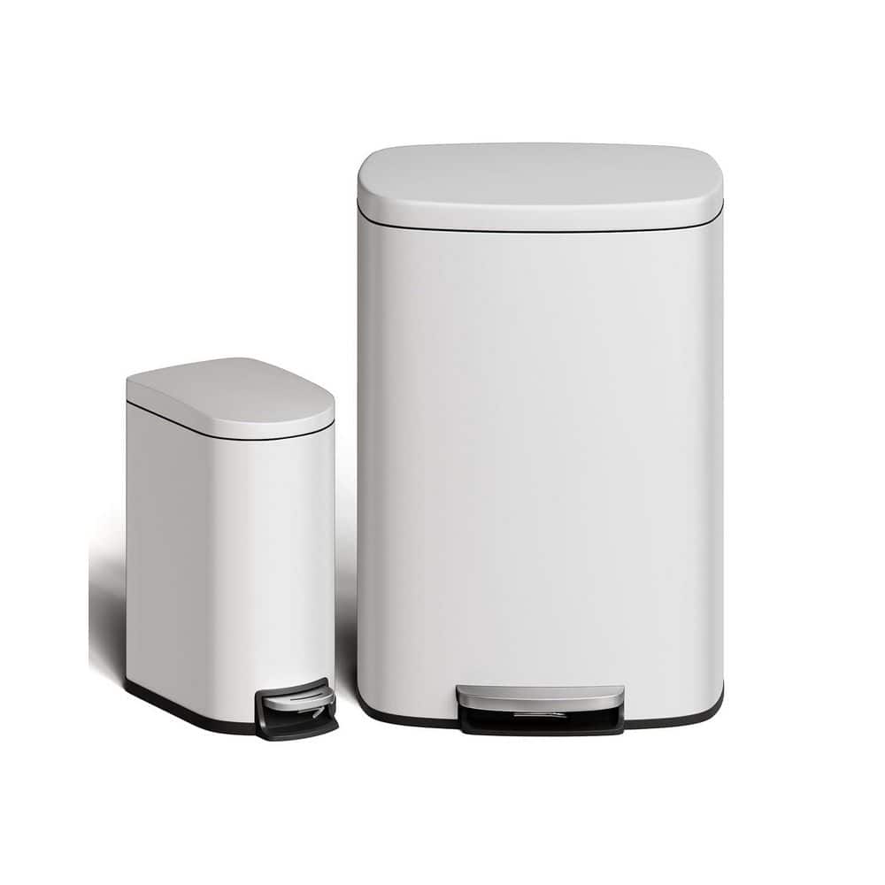 13 Gal.and 2.6 Gal.White Stainless Steel Step-On Pedal Kitchen Trash Can w/ Rear Handle, Removable Plastic Inner Bucket price history on PriceWatchPro
