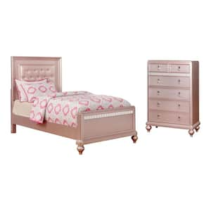 Kloe 2-Piece Rose Gold Wood Twin Bedroom Set, Bed and Chest