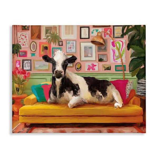 Stupell Industries Cow in Whimsical Maximalist House by Kamdon Kreations Unframed Animal Graphic Art Print 24 in. x 30 in.