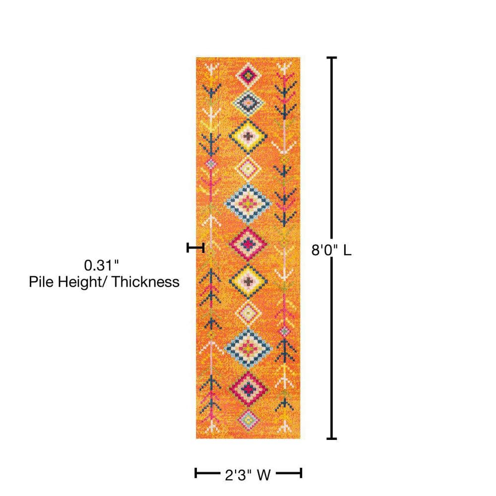 Orange Multicolor Geometric Synthetic Runner Rug