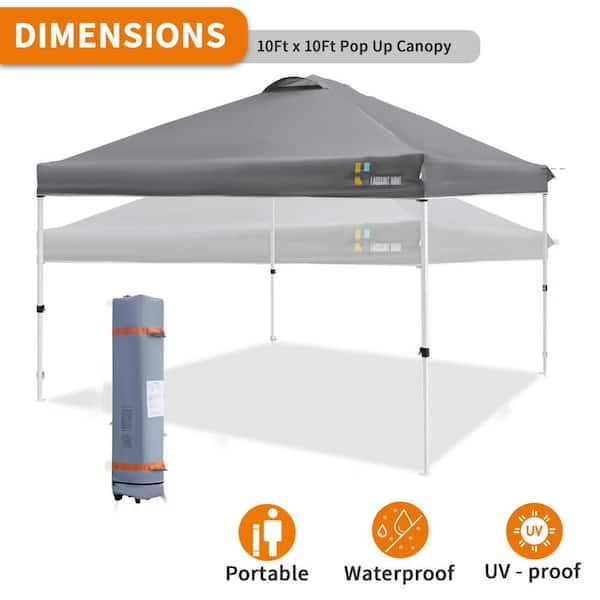 Kadehome 10 ft. x 10 ft. Grey Portable Folding Pop-Up Canopy with Roller Bag and 4 Sand Bags