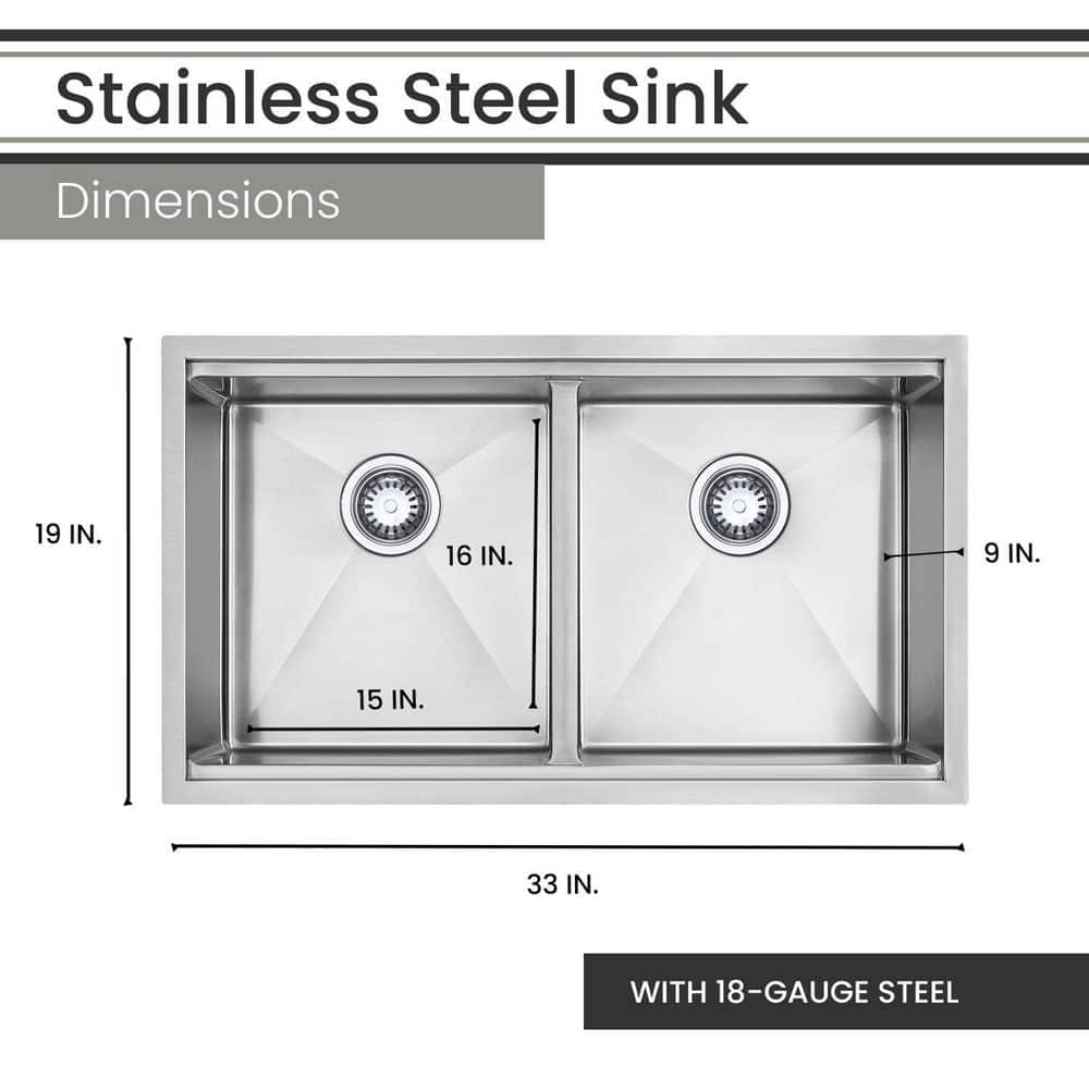 33'' Stainless Steel Double Bowl Undermount Kitchen Sink