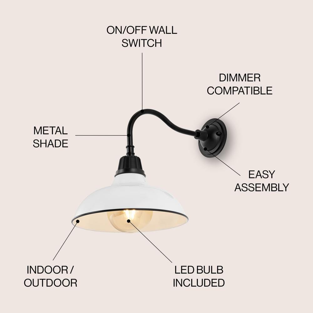 Aurora 12.25" White Iron LED Gooseneck Arm Outdoor Sconce