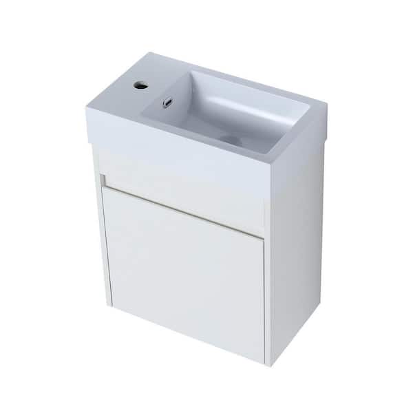 INSTER 18.11 in. W x 10.24 in. D x 22.83 in. H Bathroom Vanity for Small Bathroom in White with 1-Piece White Resin Basin Top