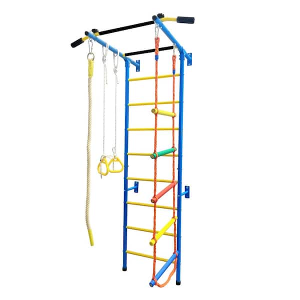 Funphix 5-In-1 Small Blue Paradise Swedish Ladder Wall Child's Gym Playset Rope Wall Climbing