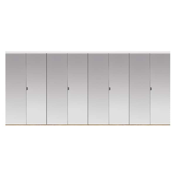 Impact Plus 108 in. x 96 in. Polished Edge Mirror Solid Core MDF Interior Closet Bi-Fold Door with White Trim