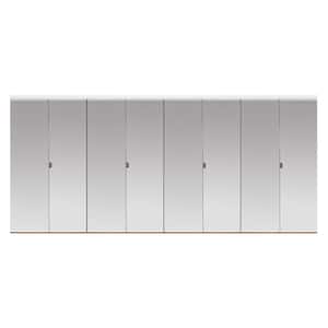 144 in. x 80 in. Polished Edge Mirror Solid Core MDF Interior Closet Bi-Fold Door with White Trim