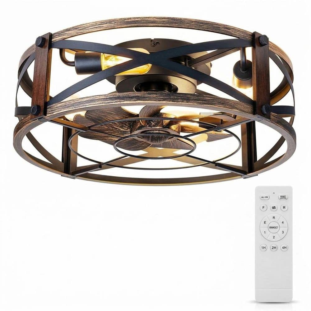20 in. Black Metal Cage Bladeless Flush Mount Industrial Ceiling Fan with 6 Speeds Remote Included and Light price history on PriceWatchPro